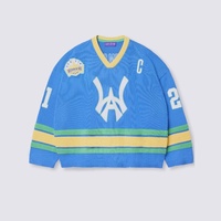 Pull personnalisé pour homme à col en V, 100% coton, broderie jacquard, logo, manches longues, pull en tricot d'automne, OEM