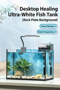 Aquarium de table JSD en verre ultra-clair avec fond en ardoise, ensemble complet avec éclairage LED flexible et filtre cascade - Product Image 6