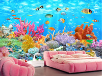 Papel pintado decorativo 3D del mundo submarino para habitación de niños, mural de pared marino, paneles de pared de peces tropicales
