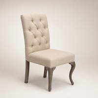 Chaise de salle à manger française de luxe, dossier haut capitonné en lin, chaise d'appoint pour restaurant, hôtel, banquet, pieds en bois de chêne