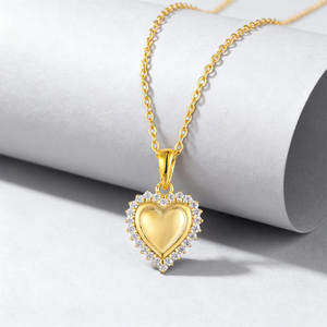 थोक में सोने की प्लेटेड मोइससानाइट पेलेंट हार्ट हार 925 स्टर्लिंग चांदी के अच्छे गहने पहनने वाली महिलाओं के लिए - Product Image 4