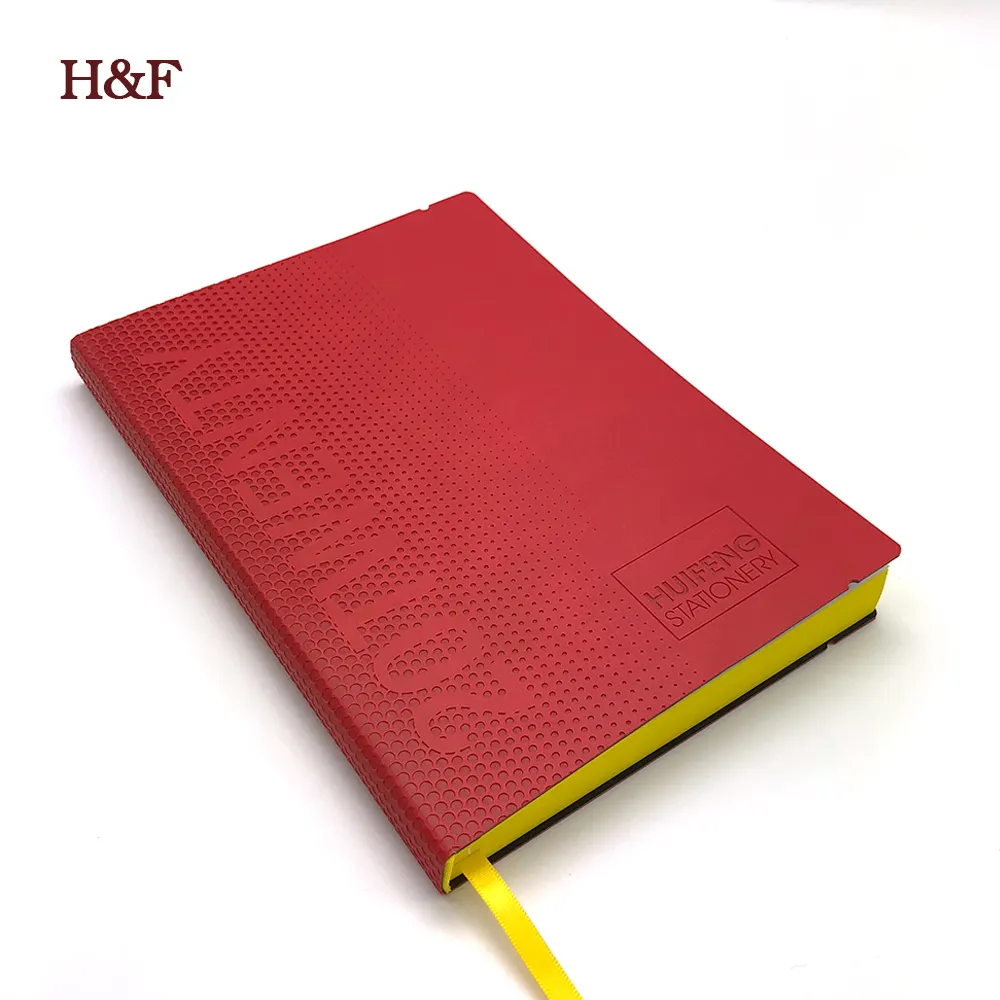 wholesale pu leather emboss hot logo soft cover notebook with rainbow edge