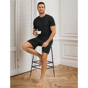 <b>Men's</b> <b>Pajama</b> Set Bamboo Viscose <b>Men's</b> <b>Pajama</b> Set Short Sleeve <b>Top</b> With Shorts 2 Piece Sleepwear Modal Breathable Loungewear - Product Image 3