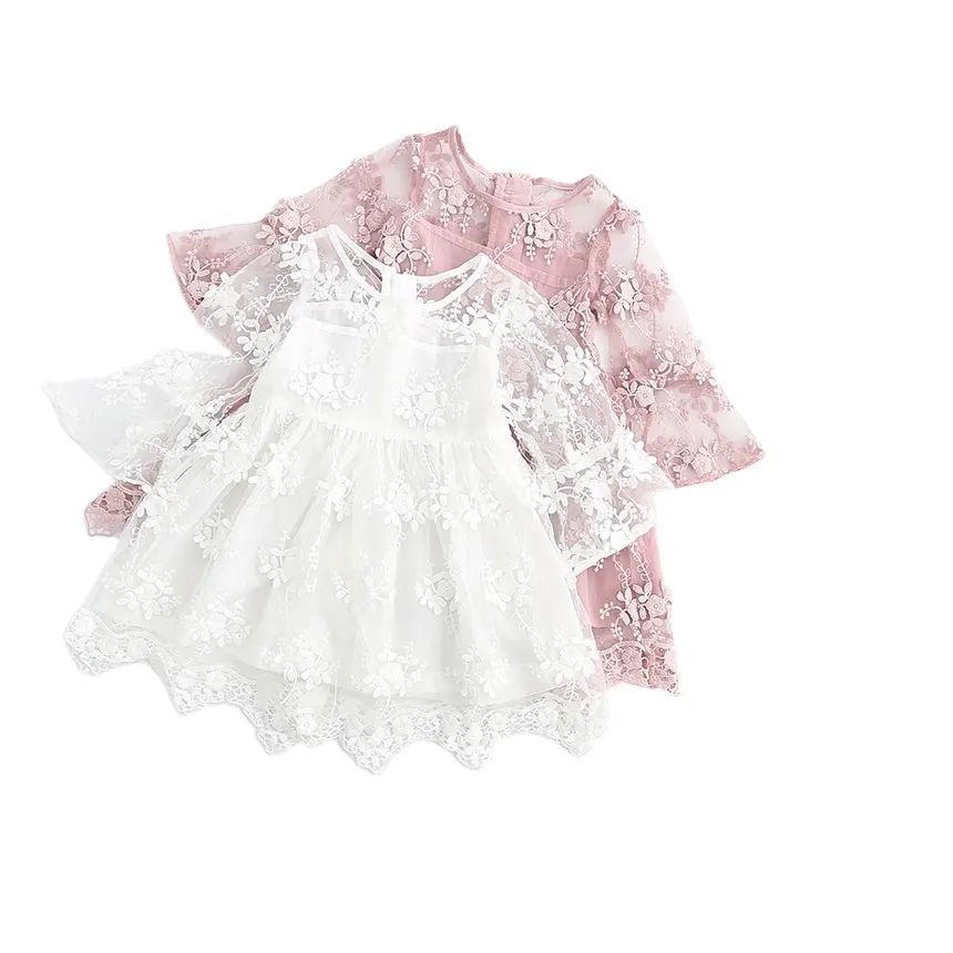 2021 नई फीता फूल लड़की पोशाक बच्चों गुलाबी गर्मी की पोशाक के लिए बिक्री