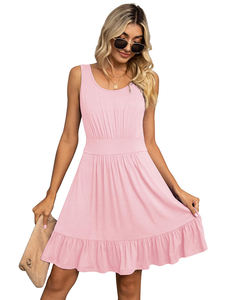 Jupe élégante à plis superposés cintrée à la taille, longueur genoux, mode directe d'usine, robe fluide sans manches pour femmes, été - Product Image 1