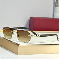 Nouvelles Lunettes de Soleil de Luxe Rétro Classiques pour Hommes, Verres UV400, Monture en Bois Sans Cadre en Corne de Buffle, Titane, Oculos De Sol