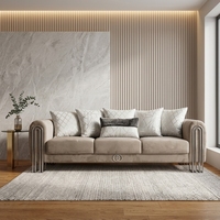 Ensemble de canapés Chesterfield en tissu de luxe moderne supérieur avec pieds en acier doré et coussins - Vente directe d'usine pour villa, salon, hôtel