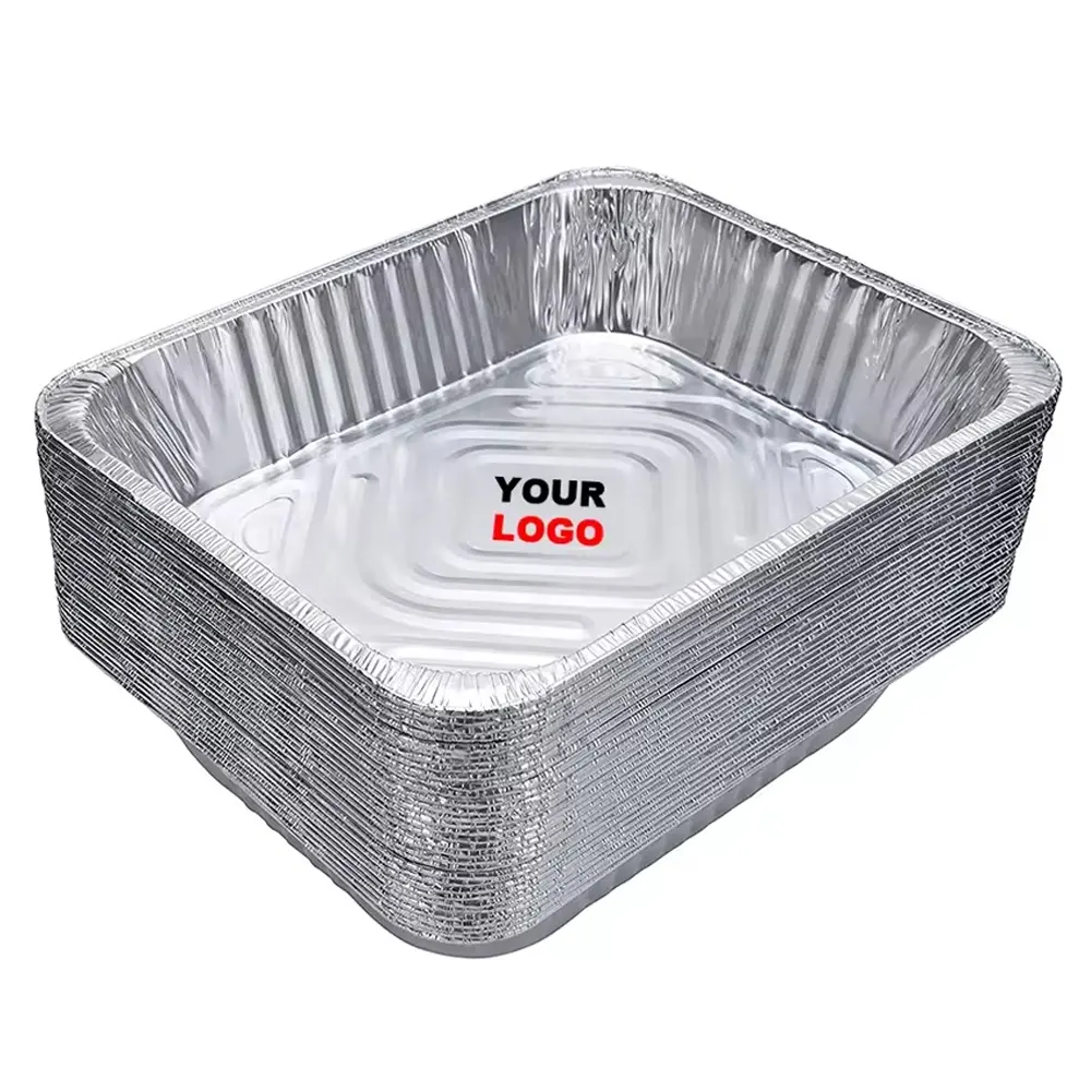 300 мл-3000 мл OEM логотип серебро маленький большой лоток из фольги алюминиевая фольга одноразовый контейнер для упаковки пищевых продуктов из фольги с крышками