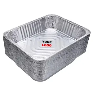 Bandeja de papel alumínio para embalagem de alimentos, recipiente grande e pequeno prateado com logotipo OEM 300ml-3000ml, tampa