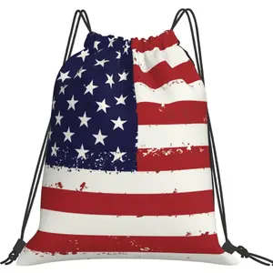 Bolsa mochila com cordão para viagem e ginástica com bandeira dos EUA e América dos EUA