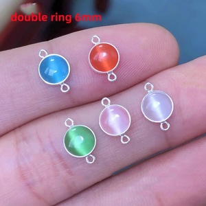 Vintage S925 gümüş çerçeve ile 6mm renkli kedi gözü Opal sentetik taş Charm kolye bağlayıcı ile 1/<span class=keywords><strong>2</strong></span>/<span class=keywords><strong>3</strong></span> döngüler - Product Image 4