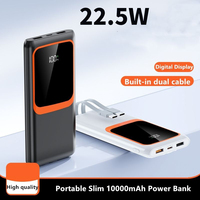 Batterie externe ultra-fine à affichage numérique, PD22.5W, 10000 mAh, matériaux ABS, haute capacité, charge rapide, câble double intégré