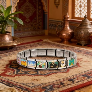 สร้อยข้อมือสแตนเลสสตีลขนาด 9 มม. ดีไซน์ใหม่ แฟชั่นอับเดล อาซิซ คิง คาเมล อีเกิล แคคตัส อิตาเลียน ชาร์มส์ ลิงค์ สำหรับทำเครื่องประดับ DIY ของขวัญ - Product Image 3