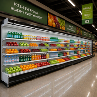 Vitrine réfrigérée verticale multi-niveaux à rideau d'air pour supermarché, charcuterie et boulangerie, à commande à distance