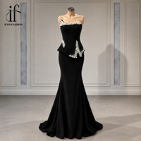 Robe de soirée sirène de luxe noire perlée pour femme, robe de bal asymétrique, vente en gros sur mesure