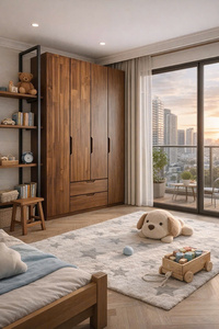 SINTERIOR 2 DOOR WARDROBE SOLID ACACIA WOOD MODULAR STORAGE CABINET NATURAL WOODEN ARMOIRE BEDROOM FURNITURE ORGANISER <b>CUPBOARD</b> - Product Image 5