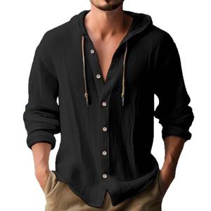 Chemise d'été décontractée boutonnée à manches longues <span class=keywords><strong>en</strong></span> sergé tissé léger polyester/coton pour homme - Product Image 5