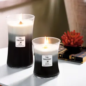 苏秀OEM蜡烛批发供应商时尚优雅的大豆输液放松香气渐进式彩色木盖玻璃蜡烛