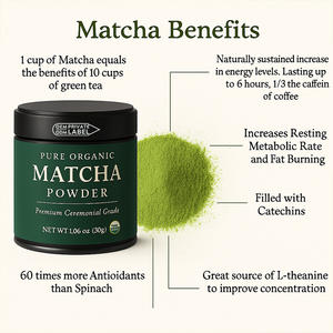 مسحوق شاي الماتشا الأخضر من الدرجة الاحتفالية 6A الأفضل للتنحيف في علبة صفيح سعة 30 جرام قابلة للتخصيص، متوفر في كيس وصندوق وعبوات كبيرة - Product Image 5