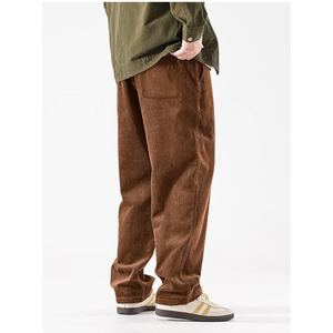 กางเกงขายาวผู้ชายผ้าลูกฟูกทรงหลวมขาบานเอวยางยืดมีเชือกผูกแบบสบายๆ ผ้าลูกฟูกเนื้อนุ่ม กางเกงวอร์ม OEM ODM - Product Image 4