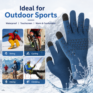 Gants imperméables d'extérieur, compatibles écran tactile, antidérapants, coupe-vent, en tricot bleu pour activités hivernales - Product Image 4