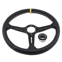 Volant sport universel classique en cuir noir à rayons plats avec surpiqûres blanches MSW-01