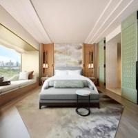 Meubles de suite d'hôtel de luxe : Cadre de lit en tissu moelleux, banc de lit rembourré, banquette de fenêtre, ensembles pour l'hôtellerie commerciale