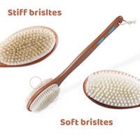 Brosse de massage corporelle pour la douche et le bain, avec manche long en bois, poils naturels de sanglier et crin de cheval, et logo laser gratuit
