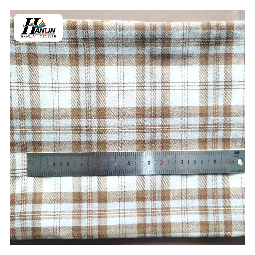 Stok tersedia kualitas tinggi katun poliester 280GSM tenun disikat cek kain flanel untuk mantel dan setelan anak perempuan