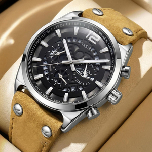 CILOA-<b>Quartz</b> Chronograph <b>Watch</b> Stainless Steel Case Leather Strap Round Dial Analog Wristwatch for <b>Men</b>-5112 - Product Image 1