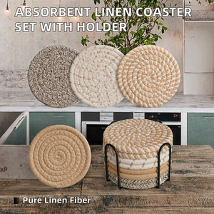 Set de table en lin absorbant et résistant à la chaleur, épaisseur 5 mm, tissé, diamètre 38 cm, design contemporain, protection de table, décoration intérieure - Product Image 2