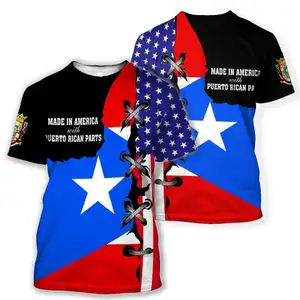 Wholesale Brand T Shirts Top Compression High Quality Puerto Rico Taino Flag Printed T-Shirt for Boys Plus Size Men Clothing