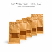 Pochette Kraft à fond plat avec fenêtre, refermable à fermeture éclair, sac doypack pour grains de café, thé, noix, emballage personnalisé