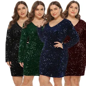 Robe de soirée grande taille, vêtements pour femmes, robe d'automne, paillettes, robe de fête en Club, grande taille