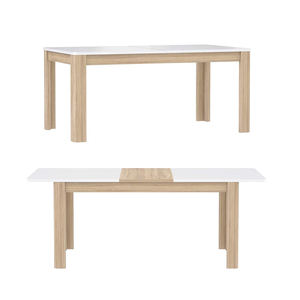 <span class=keywords><strong>Table</strong></span> à manger extensible au design moderne 160 cm Plateau laqué <span class=keywords><strong>blanc</strong></span> et base en bois naturel - Product Image 2