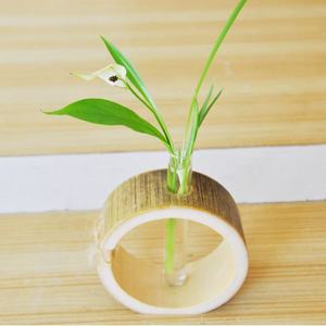 Bamboo <b>Mini</b> <b>Vase</b> Round Natural Wood Color 17x13x5.5cm For Zen Tea Ceremony Decorative Flower Arrangement Hydroponics - Product Image 1