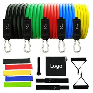 YETFUL Custom Logo Private Label Exercise Fitness Pull Natural Rubber 11Pc Tube Resistance Bands Workout For Home