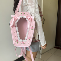 Sac à dos Ita Bag personnalisé en PU, forme cercueil, avec fenêtre transparente, pour affichage de figurines et jouets en peluche, avec dentelle, Fabricant OEM ODM, faible MOQ