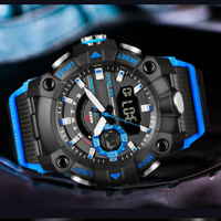 Jam Tangan Olahraga Pria Dual Display Digital Analog Alarm Stopwatch Tali Karet Bercahaya Jam Tangan Taktis Outdoor Tahan Air