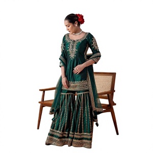Ensemble Salwar Kameez indien brodé de sequins, 3 pièces, vêtements ethniques pakistanais de créateur, en Chinnon lourd, prêt-à-porter FATEMA FASHION - Product Image 1