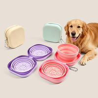 Ensemble de bols pliables 2-en-1 pour chien avec étui portable à fermeture éclair, distributeur d'eau et de nourriture en silicone pour animaux de compagnie, idéal pour la randonnée, le camping et les promenades