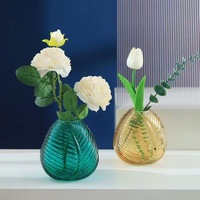 Grand vase en verre créatif à texture de feuilles nordiques, pour fleurs fraîches hydroponiques, salon, table à manger, table basse, style moderne et simple