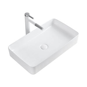 Lavabo rectangulaire moderne blanc en porcelaine céramique à poser sur table pour salle de bain - Product Image 4