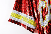Robe de Jersey des Chiefs KC à Manches Courtes avec Paillettes pour Femmes, Personnalisable en Usine, 11 Couleurs