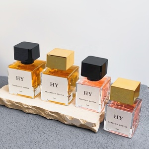 Sang Trọng Dày Thủy Tinh Cube Chai Nước Hoa 30Ml 50Ml Uốn Cổ Với Thanh Lịch Màu Đen Và Vàng Vuông Mũ Và Bơm Phun - Product Image 2