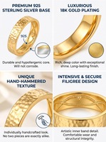 Ensemble de bagues de fiançailles plaqué or, bague pour femme en oxyde de zirconium poli avec gravure intérieure feuille de Ginkgo, bague martelée pour homme pour mariage