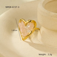 NOUVEAU Bague Cœur Ouvert Réglable Plaqué Or 18K en Acier Inoxydable avec Cristaux Naturels Concassés Irréguliers pour Femme