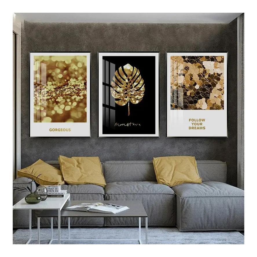 Moderna hoja de oro planta hermosa pintura decorativa de Arte de lujo citas inspiradoras Mural arte de pared para la decoración del hogar de la sala de estar