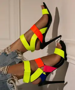 CSS29 Mix Farbe Pu Leder Knöchel riemen Sandalen High Heel Schuhe für Frauen