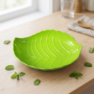 Piatto per Snack in Melamina a Forma di Foglia, Colore Unico, con Venature in Rilievo, per Frutta e Noci, Ideale per Casa, Tè del Pomeriggio, Bar e Servizio Antipasti - Product Image 5